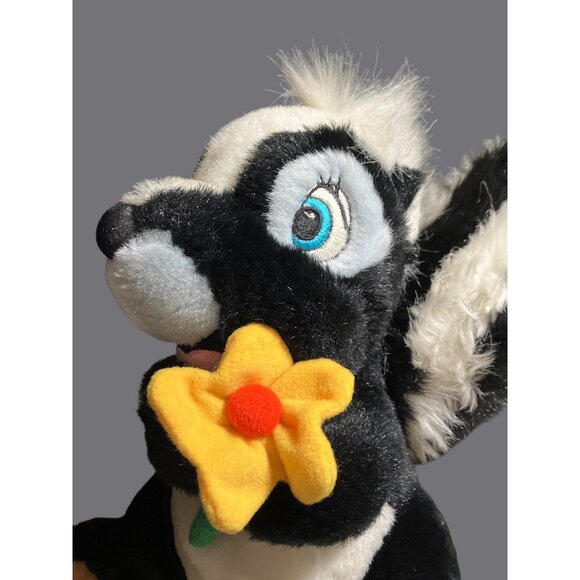 Disney Store Flower the Skunk Plush Toy w/ Flower 9" Black White Stuffed Animal - Picture 3 of 12